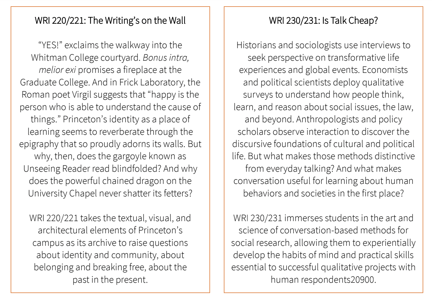 Description of WRI 220/221 and WRI 230/231