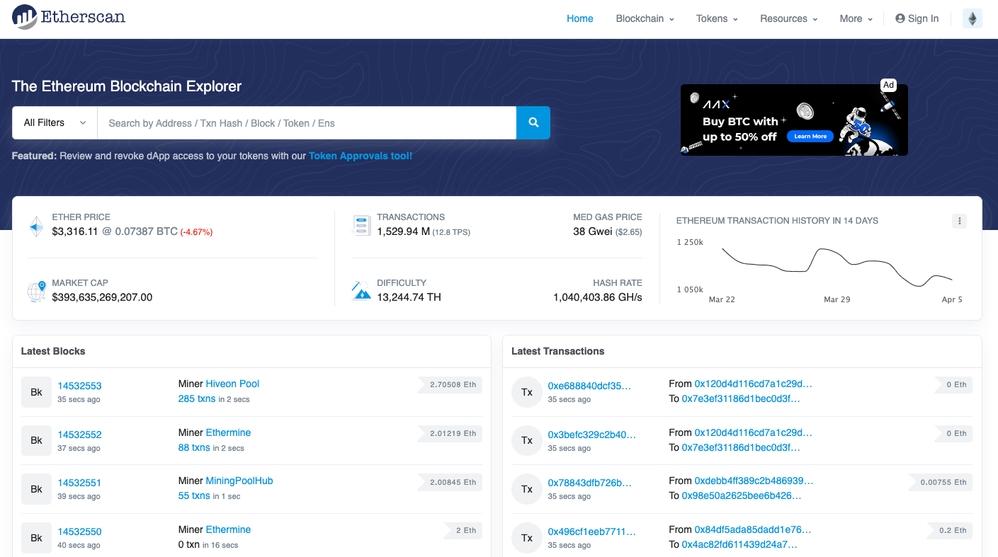 On-chain analysis tool - Etherscan