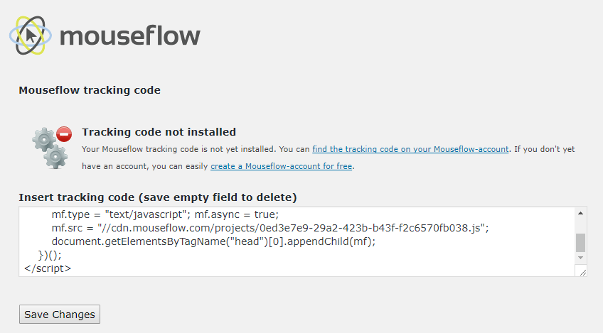 adicionando código de rastreamento do site no mouseflow no wordpress