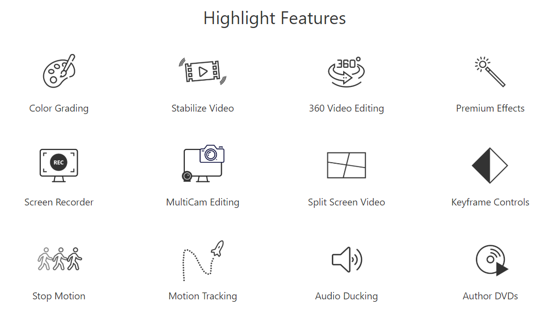Features of Pinnacle VideoStudio video editing software and tools