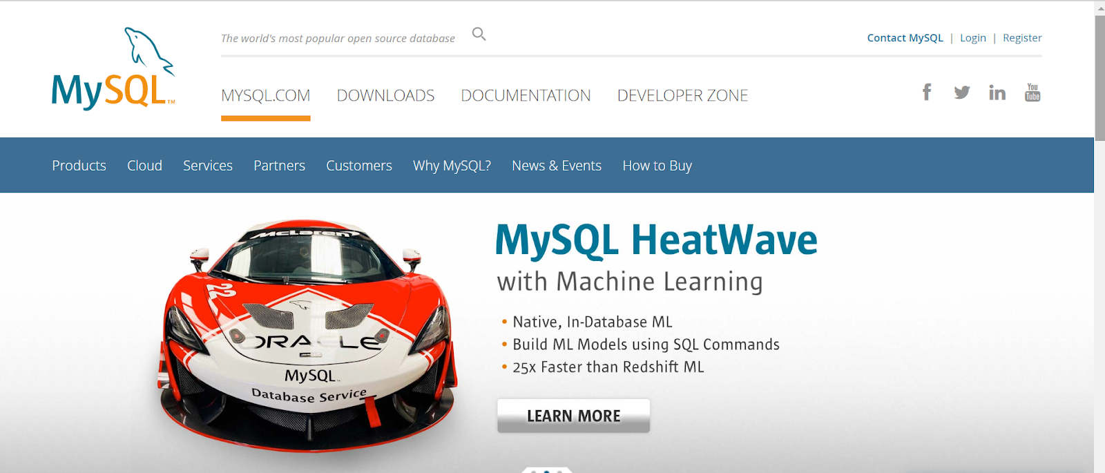 mySQL Heatwave landing page 