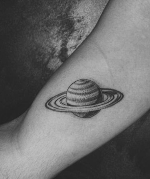  Black And Grey Dot Work Saturn Planet 