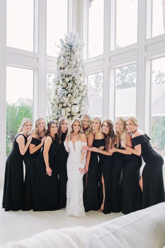 photo of bridal party with black dresses