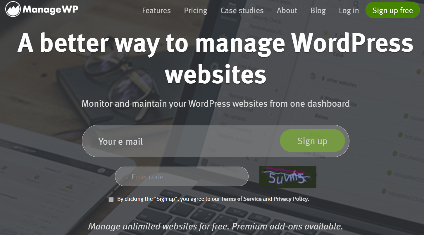 ManageWP WordPress management tool screenshot