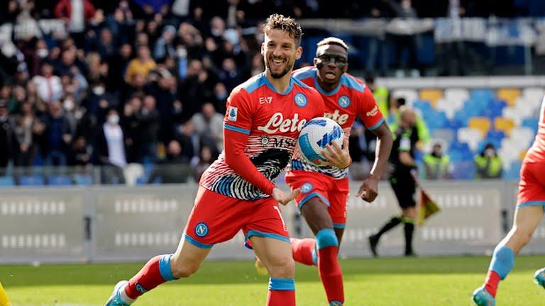 Dries Mertens celebrates after scoring for Napoli but his side was unable to get the win