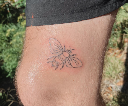 Bee Stick And Poke Tattoo For Leg