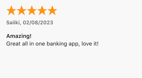 Glowing customer review about the Fierce finance app being a great all-in-one banking app. 