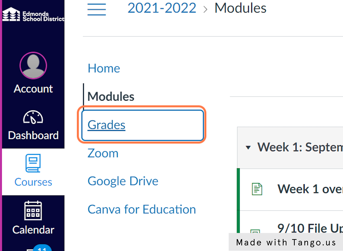 Click on Grades