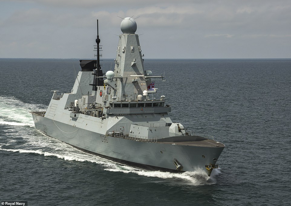 Pictured: HMS Defender conducts close proximity sailing whilst on maritime operations in the Black Sea on June 17
