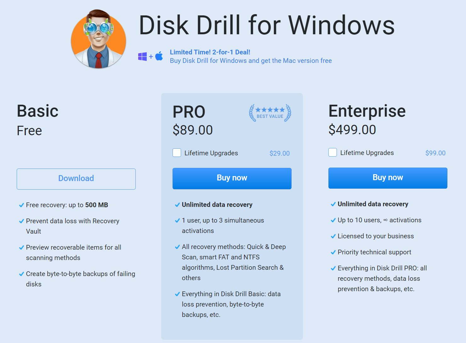 Disk Drill's price for Windows