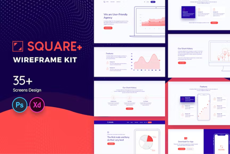 Square+ Web Wireframe Kit
