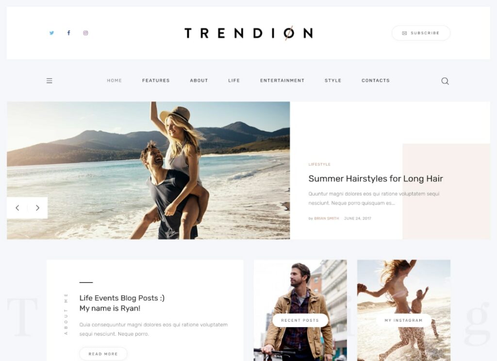 Trendion |  Un tema de WordPress para blogs y revistas de estilo de vida personal