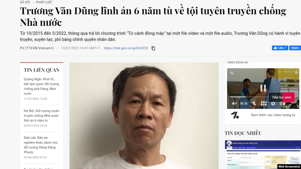 TTXVN loan tin về phiên phúc thẩm xét xử ông Trương Văn Dũng ngày 13/7/2023.