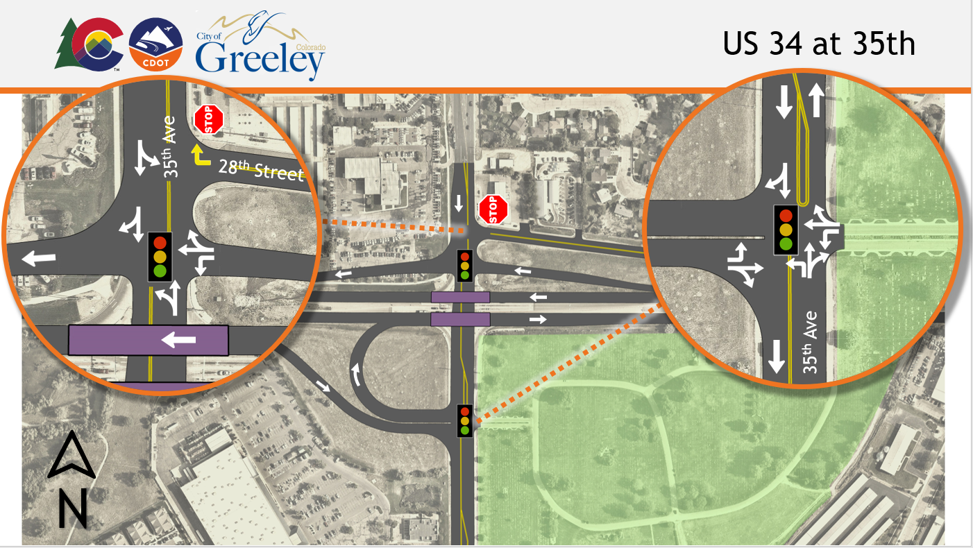 Map of project area in Greeley along US 34 at 35th