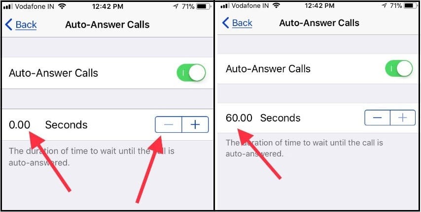 Set zero Seconds to Auto-Answer Calls without tap on call receive button on your iPhone