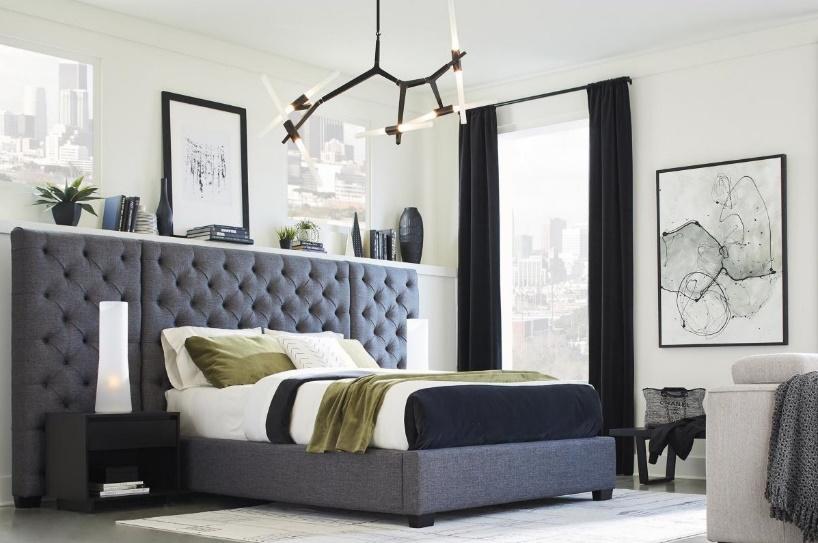 blue upholstered wall bed
