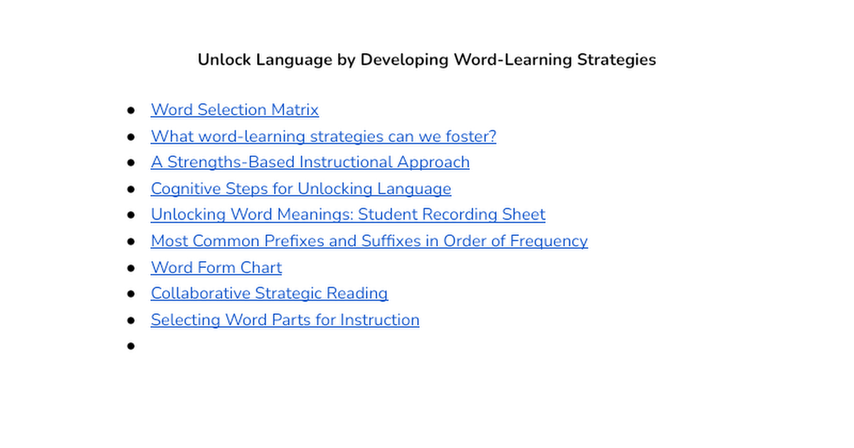 Unlock Language by Developing Word-Learning Strategies