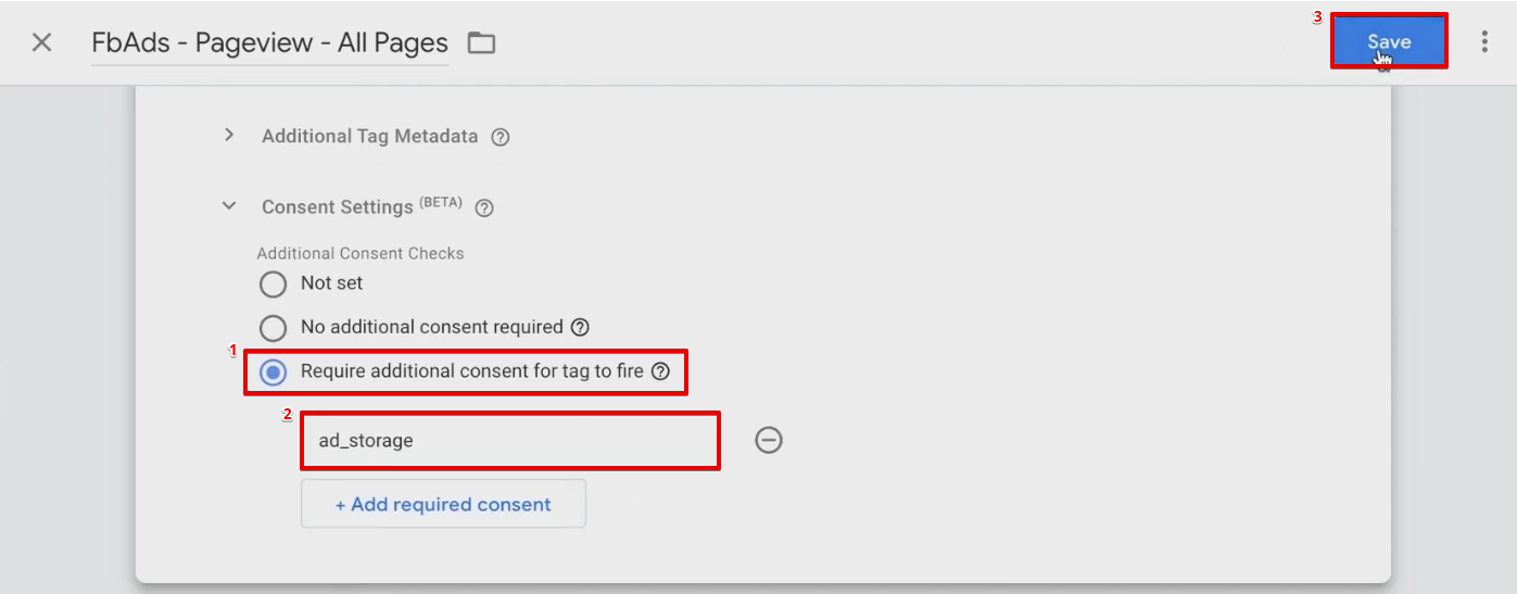 Modifying Facebook Ads pageview Tag to require additional consent in GTM 
