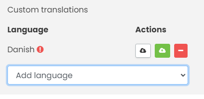 screen shot of Timely dashboard with custom translations download, upload and delete options
