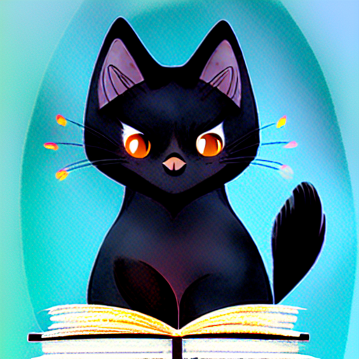 a black cat looking at an open book