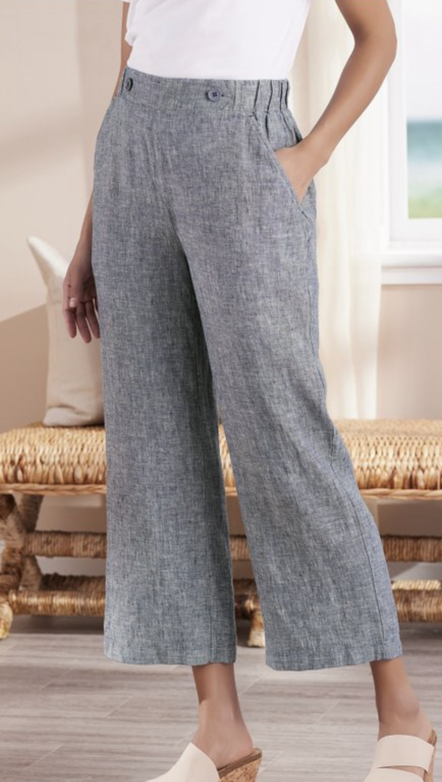 soft surroundings linen wide leg cropped pants