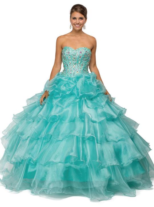 Beaded Quinceanera Ball Dresses with Ruffle Details on the Skirt