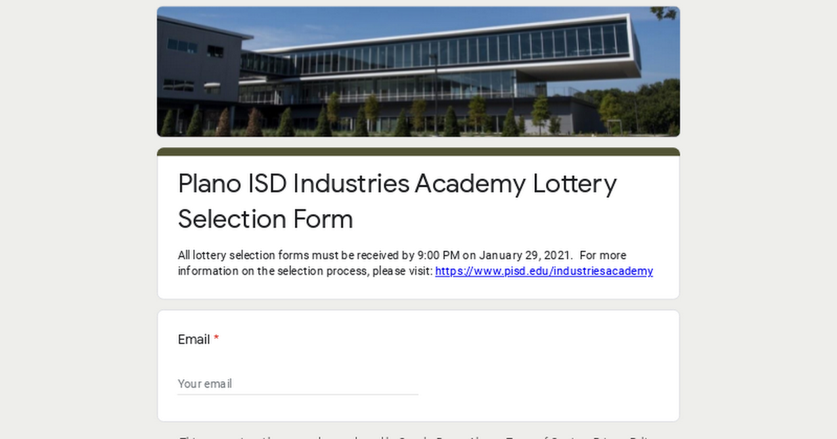 Plano ISD Industries Academy Interest Survey