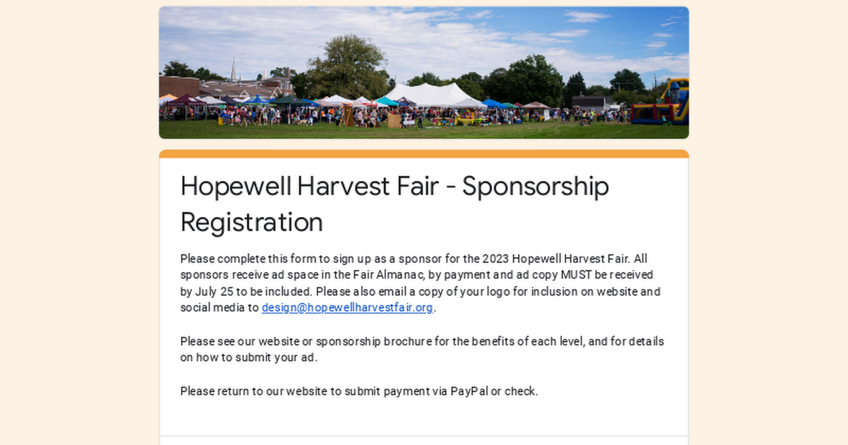 Hopewell Harvest Fair Sponsorship Registration