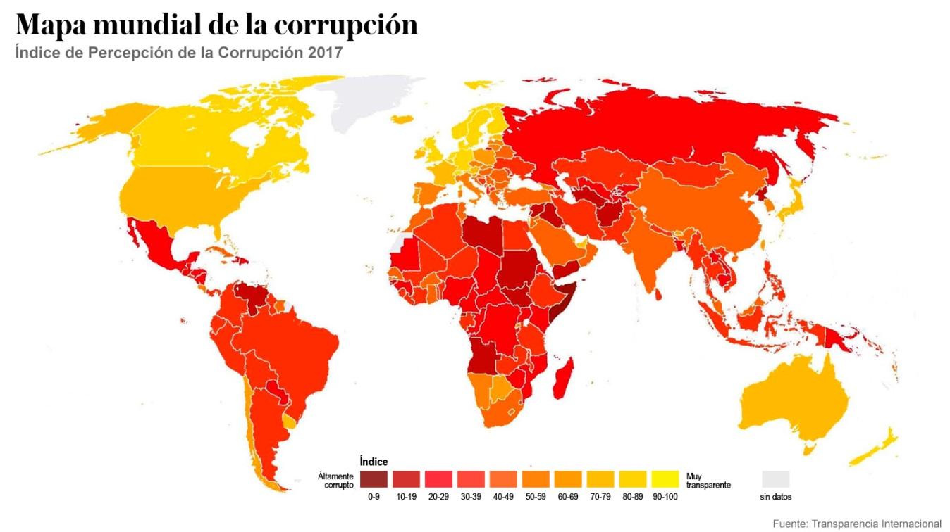 Resultado de imagen para el mapa de la corrupciÃ³n mundial 2018