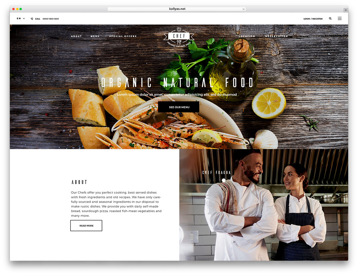 KALLYAS - diseño de sitio web clásico para restaurantes