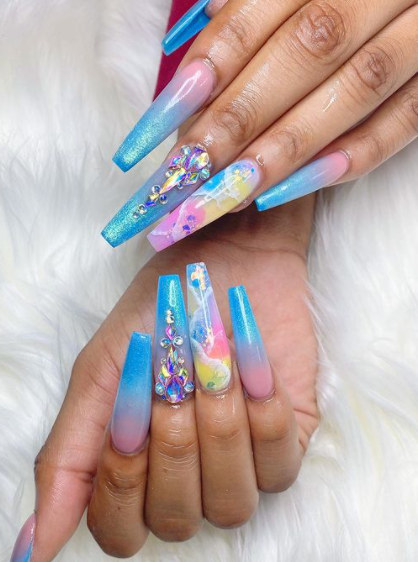 MERMAID glitter ombre coffin nail designs