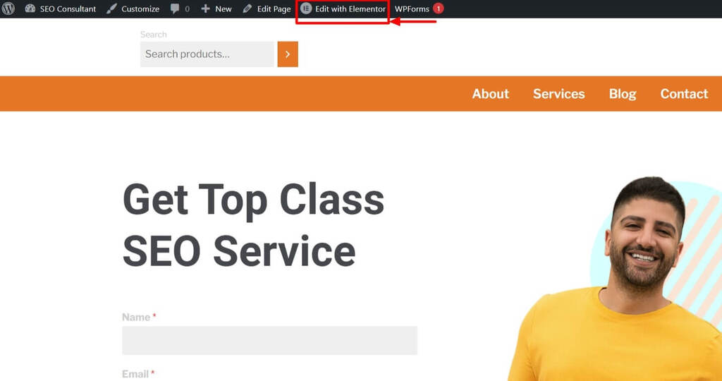 Clicking edit with Elementor