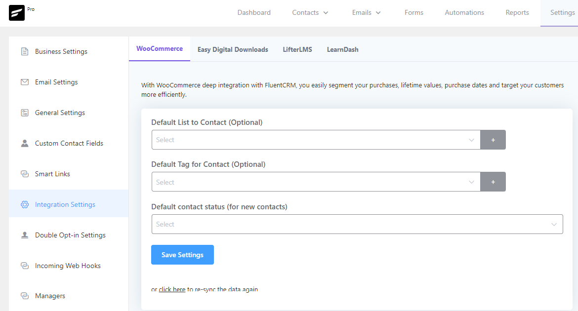 fluentcrm data sync