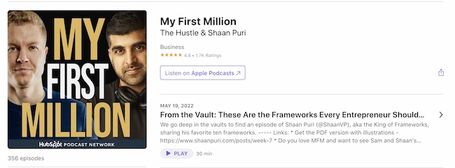 My First Million podcast page on Apple Podcasts