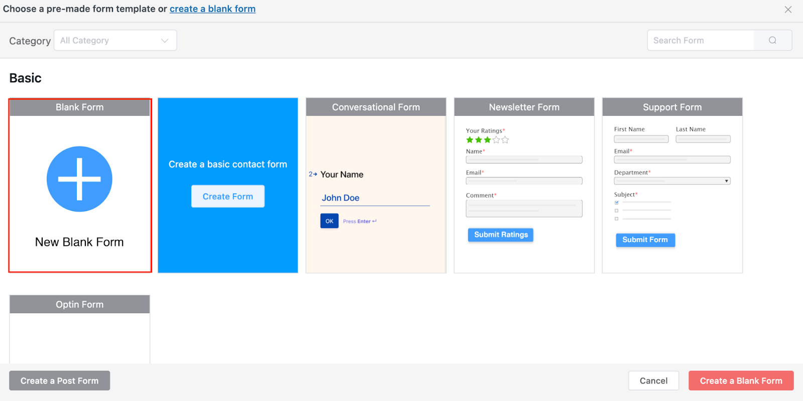 Fluent Forms, pre-built templates