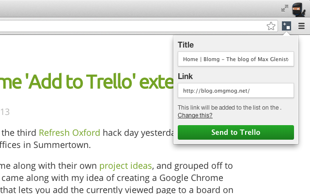 Add a link to trello chrome extension