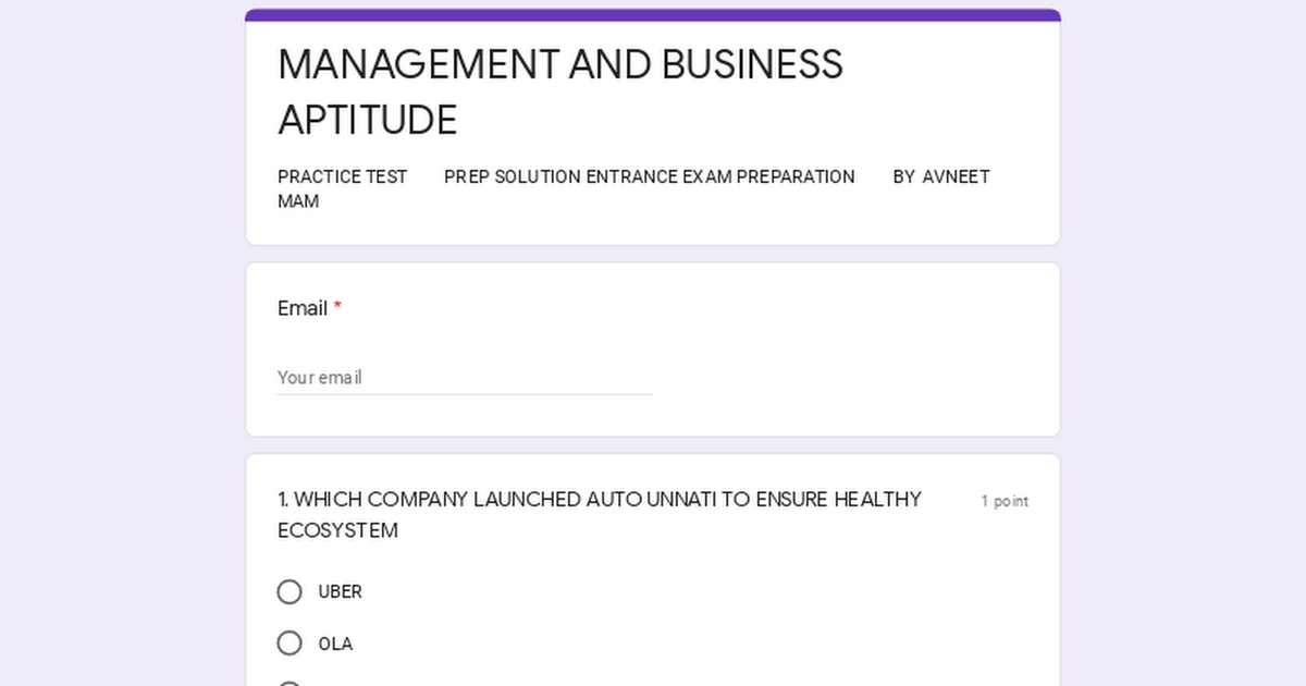 MANAGEMENT AND BUSINESS APTITUDE TEST