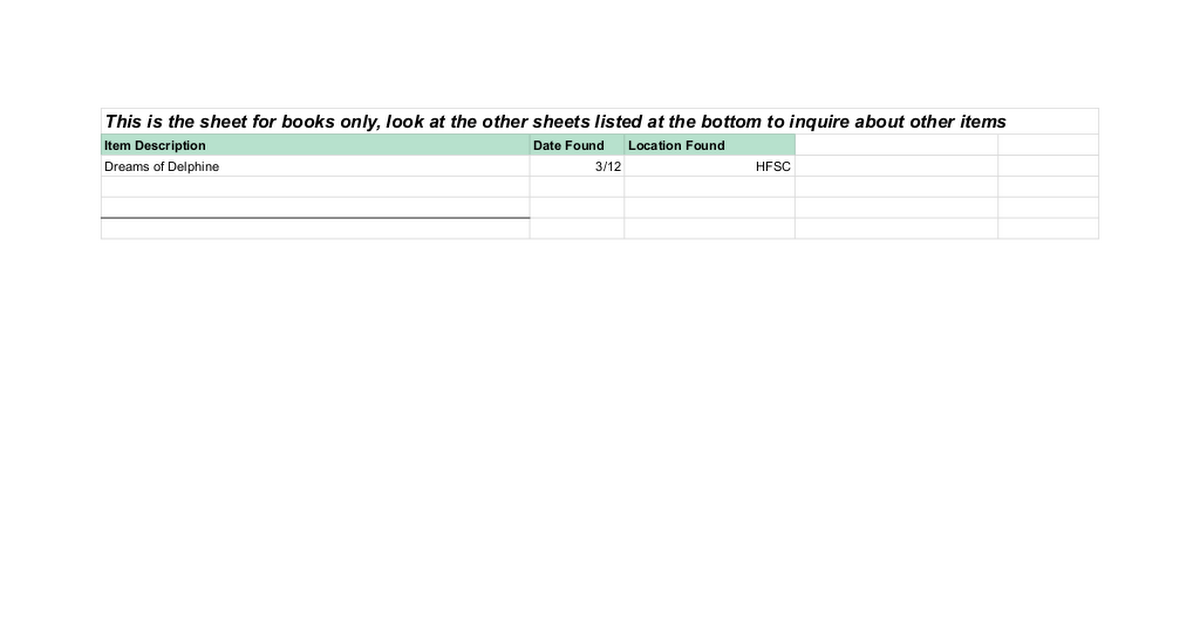 Lost & Found Log Sheet 2019 Google Sheets