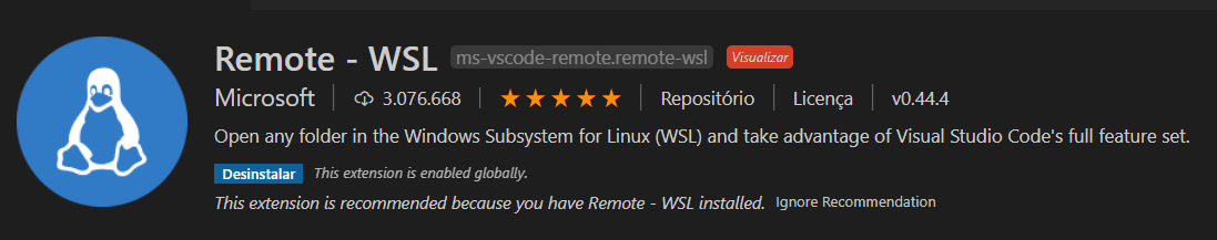 Extensão para WSL no VS Code