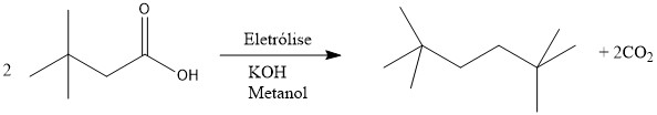 Reação de eletrólise do ácido 3,3 - dimetilbutanoico