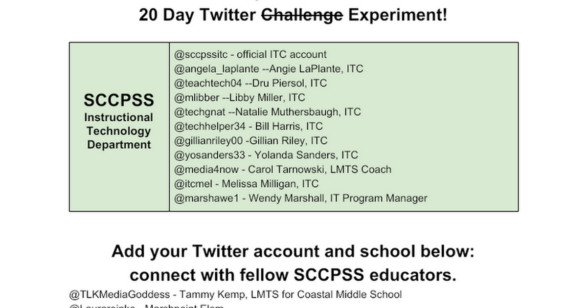 Join the SCCPSS Twitter Tribe - add your account info here!