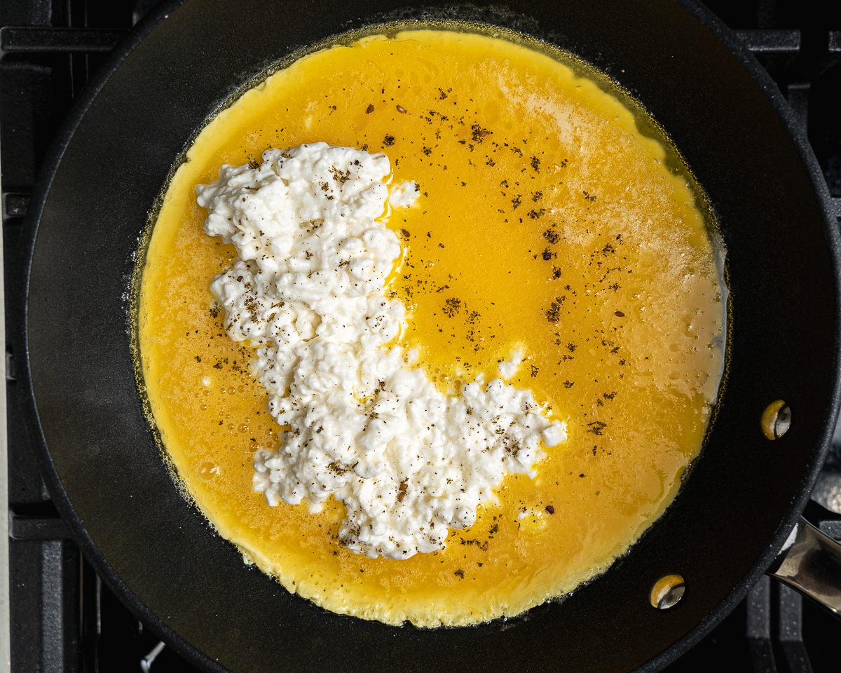 cottage cheese and salt and pepper added on cooking omelette