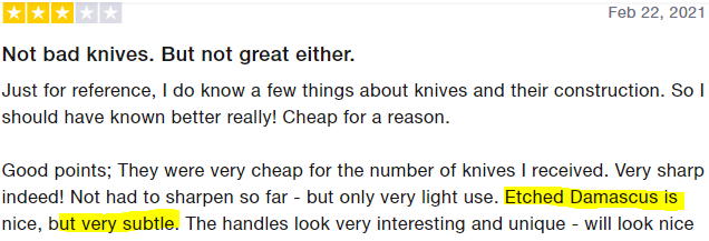 Customer reviews  of etched Damascus in Razarknives