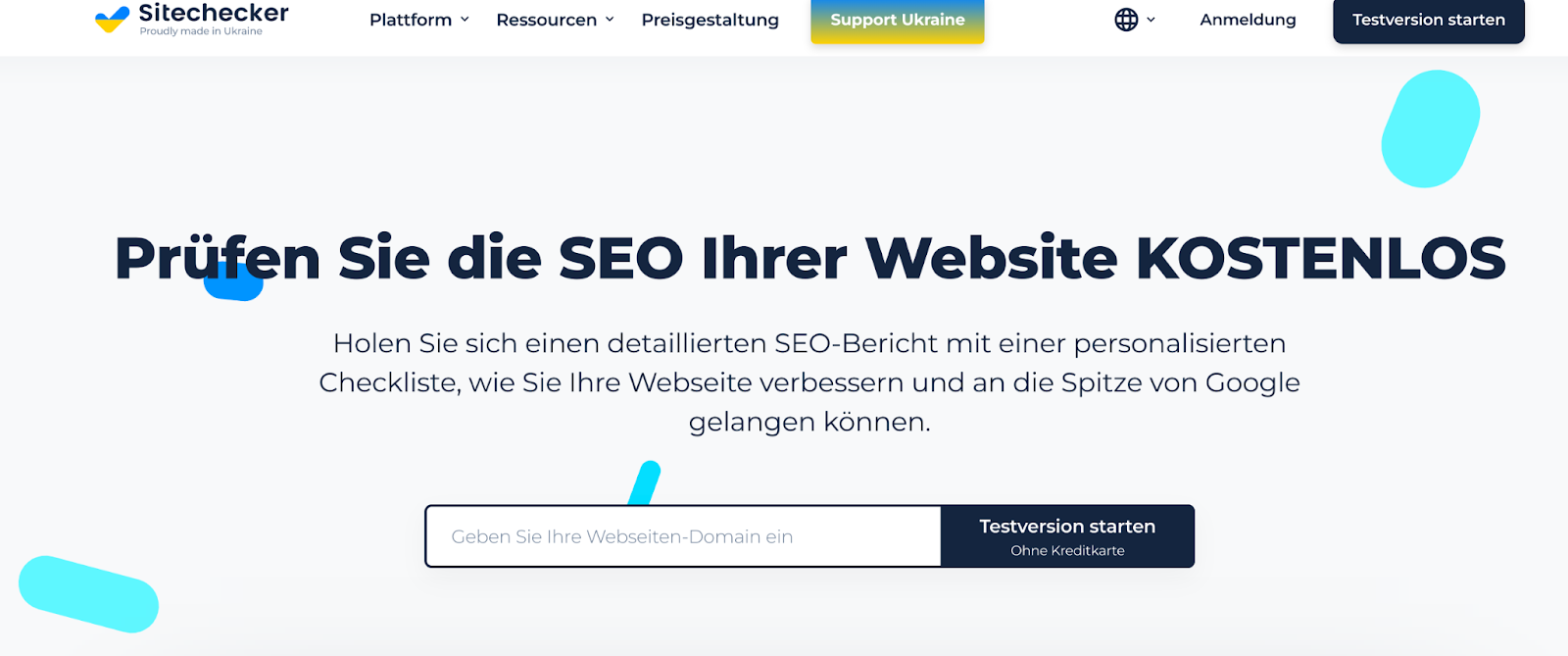 Willkommensseite von Sitechecker