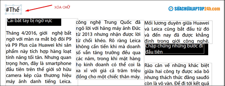 Click chọn nội dung muốn xóa