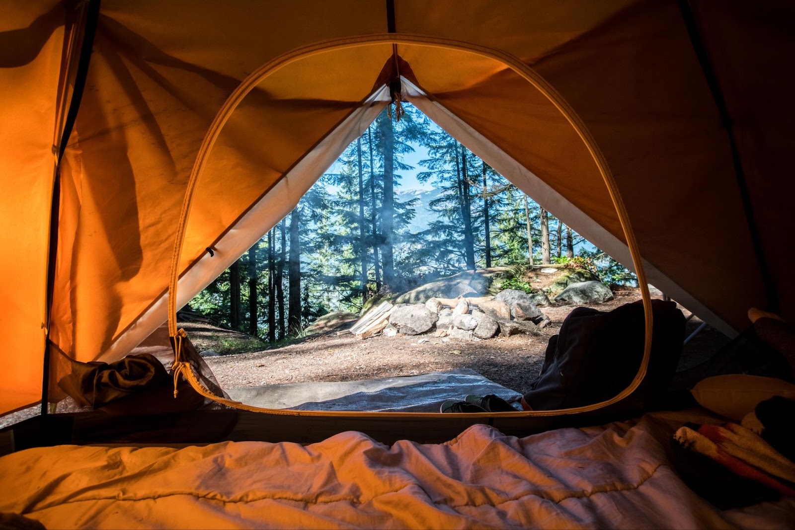 Tent camping in the wilderness