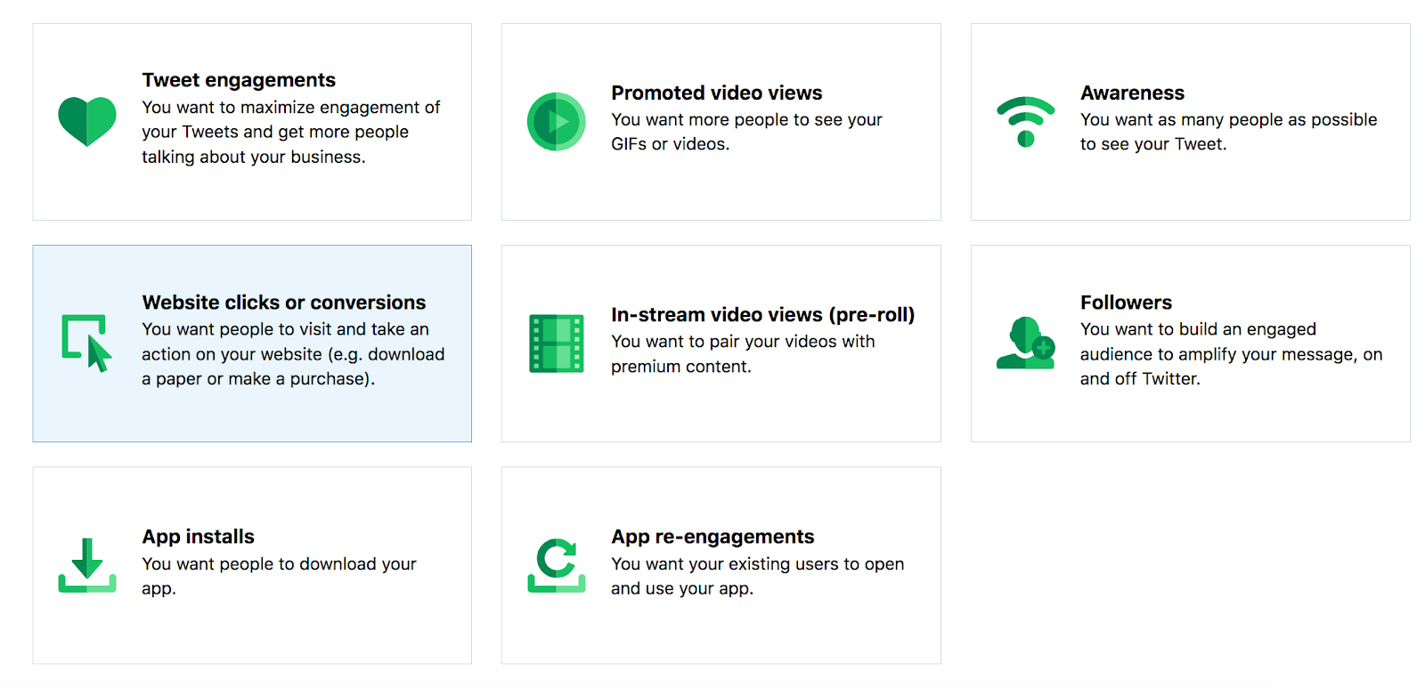 website clicks or conversions campaign in twitter ads.