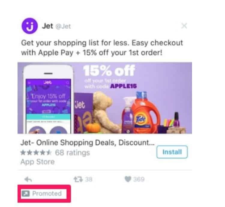 Jet Sponsored Twitter Ad