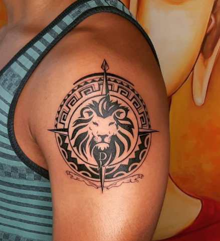 Lion Face Circular Tattoo