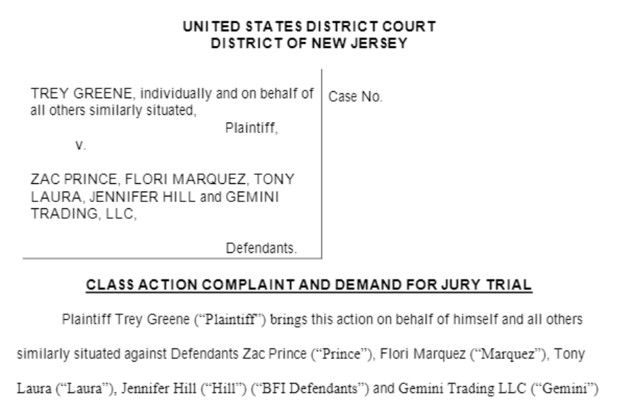 Filing of the proposed class-action lawsuit. Source: Bloomberg Law